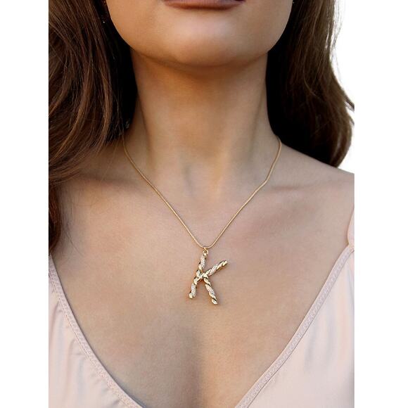 NEW ETTIKA ANTHROPOLOGY 18K Goldplated Twisted Crystal Initial Necklace M - Picture 5 of 5